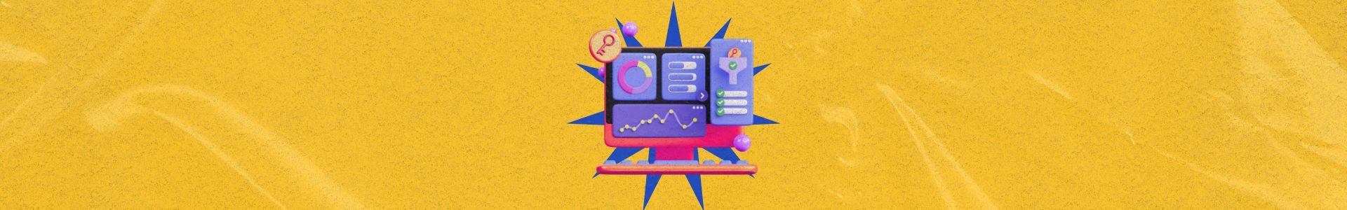 Ilustração de monitor exibindo gráficos, indicadores e filtros de dados, simbolizando análise de desempenho e gestão baseada em métricas.